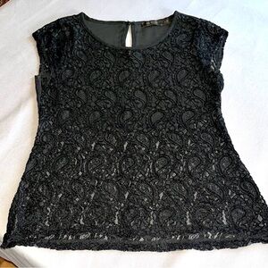 The Limited Delicate Black Paisley Lace Top w/Cap Sleeves Sz M